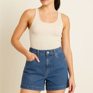 Entro High-Rise Denim Shorts - Medium Wash, Size M